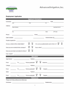 Advanced Irrigation Employment Application